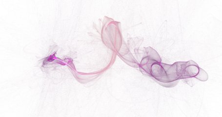 Graceful trail of pink and violet smoke curling across white background, delicate abstract motion artwork with fine textures and loops, elegant high resolution PNG for wellness, luxury and digital des
