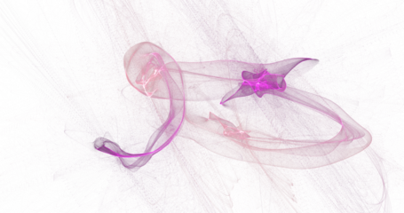 Looping magenta and blush smoke ribbons forming star-like burst on white, expressive abstract motion scene with airy textures, high resolution PNG ideal for creative posters, feminine branding and cov