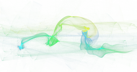 Fresh horizontal ribbon of green, aqua and yellow smoke gliding across white background, airy abstract motion artwork with translucent arcs, uplifting high resolution PNG for eco, wellness and tech de