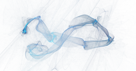 Graceful chain of blue smoke ribbons looping across white background, tranquil abstract motion artwork with delicate mesh textures, high resolution PNG for wellness, finance, branding and digital art
