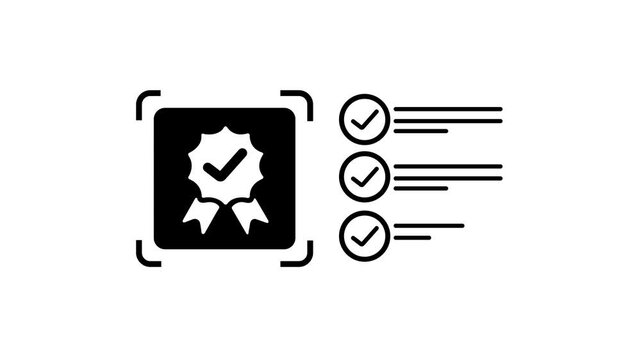 Certification Approval Checklist Icon with Verified Badge and Check mark List for Business Quality Control Document Validation and UI Interface Design.