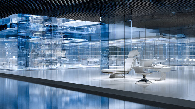 Future technology lab with quantum processor as centerpiece, cinematic sci-fi style