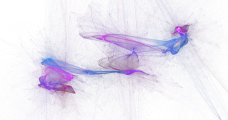 Radiant bursts of violet and blue smoke with soft pink highlights, clustered abstract energy blooms on white, luminous high resolution PNG illustration for futuristic, tech and creative visual design

