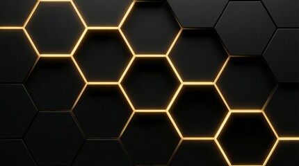 Black futuristic background texture featuring glowing orange hexagonal panels creating an abstract geometric pattern design