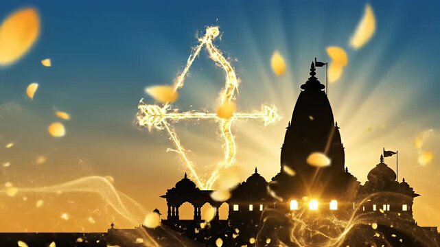 Rama Navami background with abstract bow and arrow symbolism for Hindu festival celebration