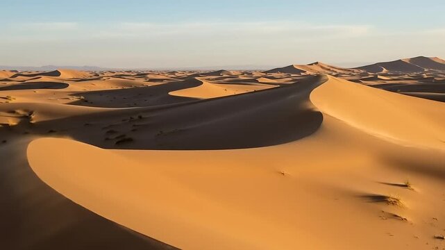 Golden Sand Dunes Under a Clear Sky.