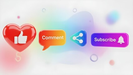 Social media engagement icons with like comment share subscribe buttons
