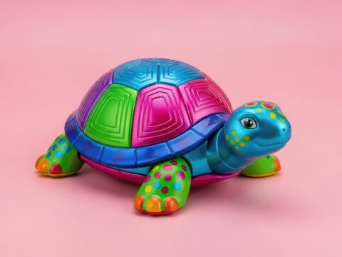 Vibrant turtle toy on pink background