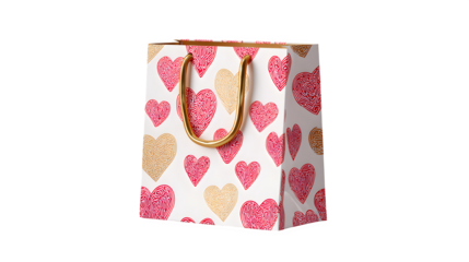 Gift bag with heart pattern isolated on transparent background