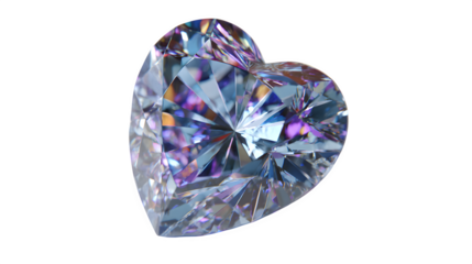 Heart shaped diamond (3d rendered) isolated on transparent background