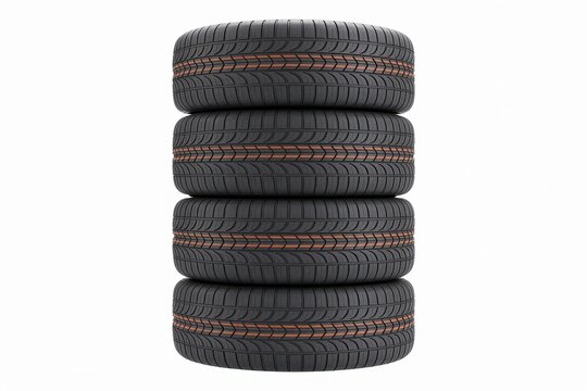 Stack of four black car tires with orange tread detail tire stack automotive vehicle parts