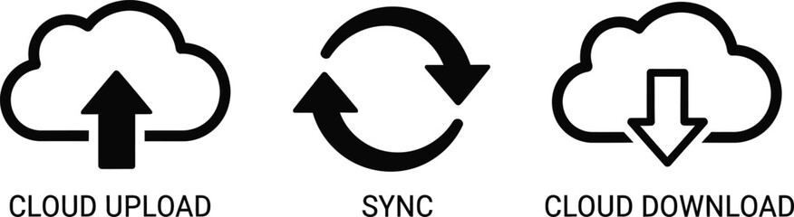Cloud storage icons for upload sync and download