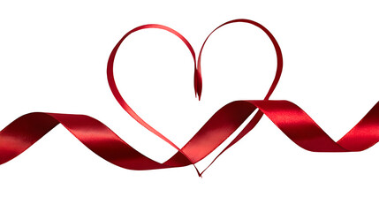 Red ribbon heart shape isolated on transparent background