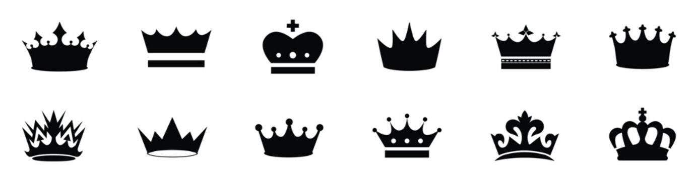 Crown set icons, collection different crown sign, silhouette crown symbol