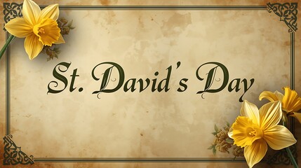 Vintage St. David's Day Greeting card with Daffodils