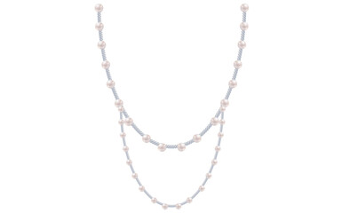 Layered Pearl Chain Necklace Antique Jewelry Vector Illustration.