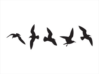 Obraz premium Group of flying birds silhouette, flock of birds flying, Flying Birds Group Vector Silhouette illustration