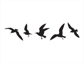 Obraz premium Group of flying birds silhouette, flock of birds flying, Flying Birds Group Vector Silhouette illustration