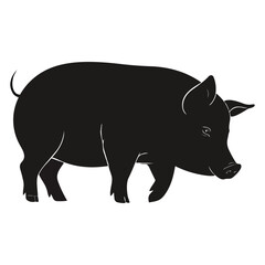 Fototapeta premium Black silhouette vector illustration of a wild boar and forest animals including a pig, bison, and cattle for nature wildlife vinyl ready art or meat market icons