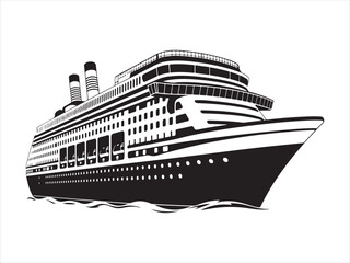 Obraz premium Cruise ship vector silhouette, Cargo Ship Vector silhouette Isolated Illustration