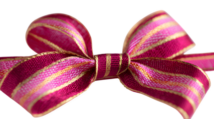 Pink and gold striped ribbon bow isolated on transparent background
