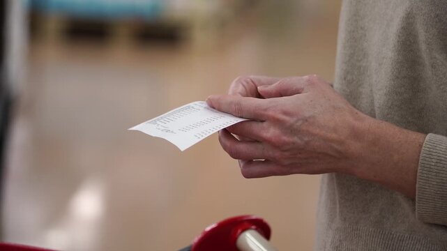 Woman with shopping receipt at supermarket