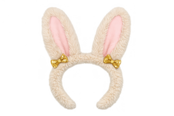 Fluffy bunny ears headband with golden glitter bows, perfect costume accessory for easter and festive celebrations