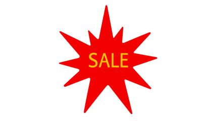 Red starburst design with SALE text in bold yellow font  