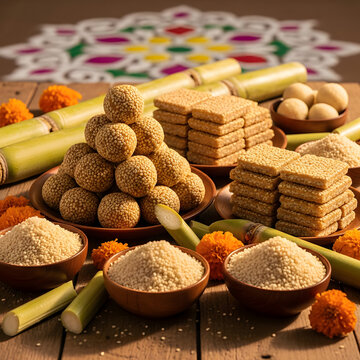 Makar Sankranti tilvadi,sugarcane,tilgul ladoo 