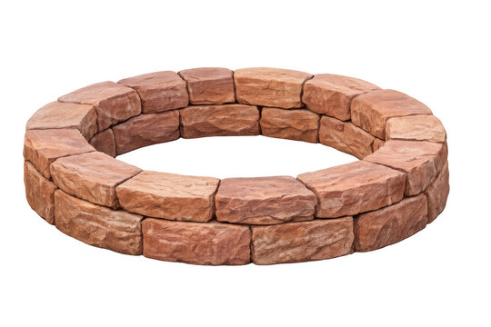 Stone fire pit ring built from masonry blocks, ideal for outdoor backyard patio landscaping design, transparent background