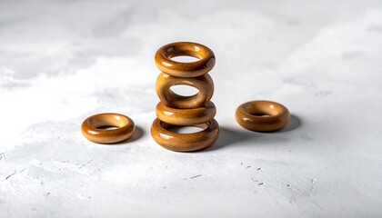 Stack of bagels on a textured white surface.