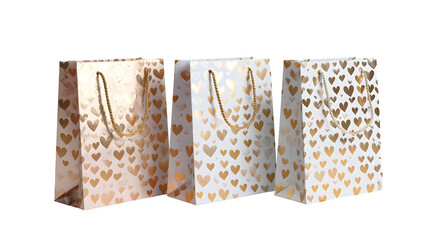 Gift bags with heart pattern isolated on transparent background