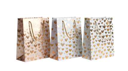 Gift bags with heart pattern isolated on transparent background