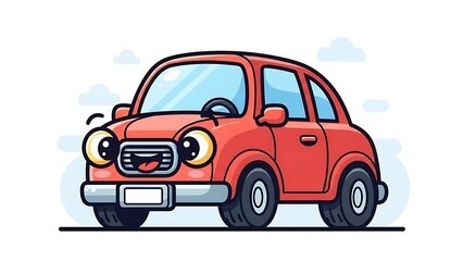 Fototapeta premium Cute cartoon red car driving forward.