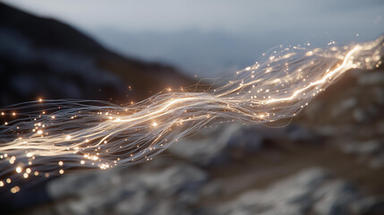 Futuristic radiation theme with flowing energy lines and particles, representing transformation, power, and advanced technological processes. cinematic color correction, natural uneven lighting yet