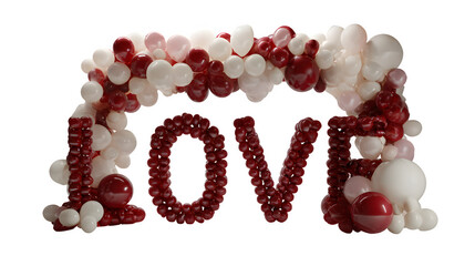 Love spelled with balloons isolated on transparent background