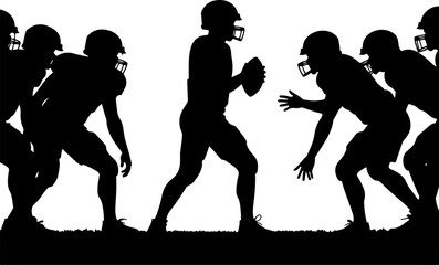 American Football Player Action Silhouettes Set