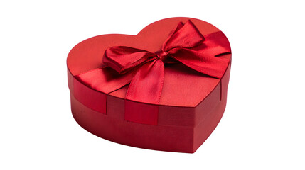Red heart-shaped gift box with ribbon isolated on transparent background
