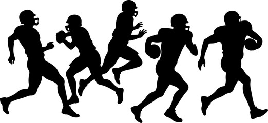 American Football Player Action Silhouettes Set