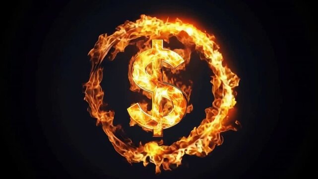 A fiery dollar symbol representing wealth, finance, and investment in the modern economy.