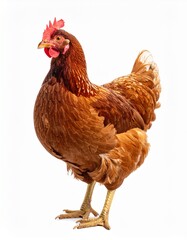 Fototapeta premium Beautiful Brown Hen Standing Proudly Against a Clean White Background, Detailed View.