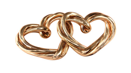 Intertwined Hearts, Rose Gold 3d rendered isolated on transparent background