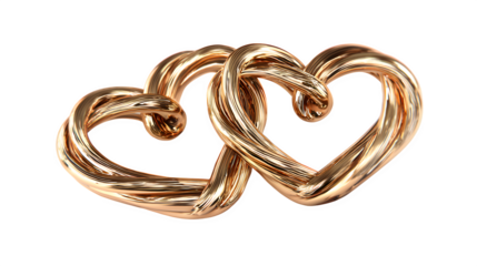 Intertwined Hearts, Rose Gold 3d rendered isolated on transparent background