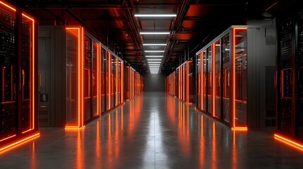 Modern Server Room with Orange Neon Lights