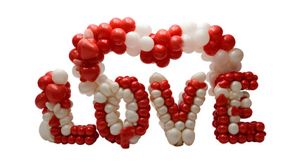 Love spelled with heart-shaped balloons isolated on transparent background