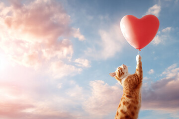 風船を捕まえる猫