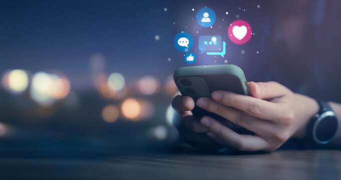 Person using smartphone for social media interaction and messaging - Powered by Adobe