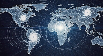 Global Map With Hurricanes and Digital Connections