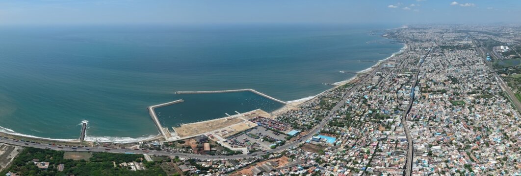Aerial Drone Photo of Fishing Boats at Chennai Harbour