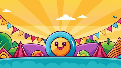 Vibrant sunrise over a colorful campground Vector